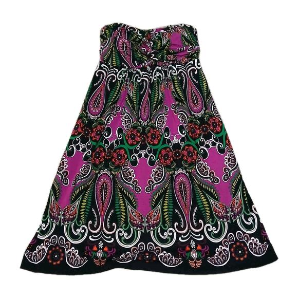 Soma Strapless Dress Size M Boho Paisley Floral Print Tube Sundress Fuchsia - Picture 1 of 7